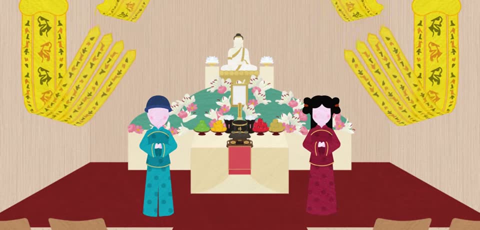 示意圖:金童玉女與招魂幡